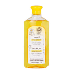 Botella de Intea Chamomile Shampoo realza reflejos rubios con manzanilla.