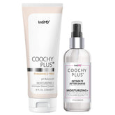 IntiMD Coochy Plus intimate shave cream bottle showcases the moisturizing formula for a smooth, close shave.