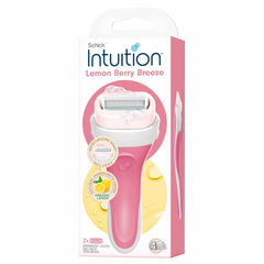 INTUITION lemon-berry-breeze razor ready for gel-free shaving.