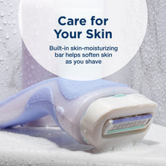 Moisturizing bar with cocoa butter visible to soften skin while shaving.