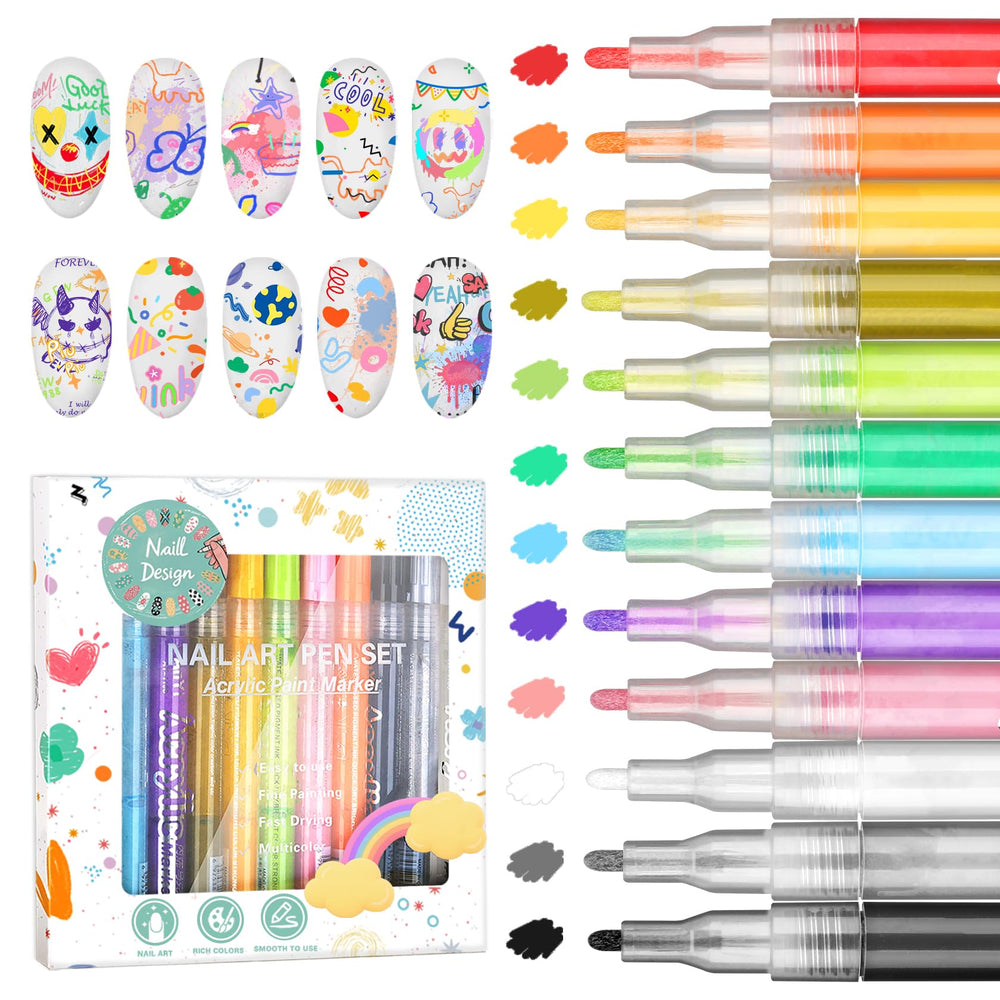 IONSGAKO 12 colors nail art pens set with vibrant hues for detailed nail designs.
