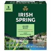 Irish Spring Aloe deodorant soap bar pack front shows three bars for daily freshness