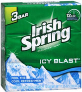 Jabón Irish Spring Icy Blast en primer plano para sensación de limpieza fresca.