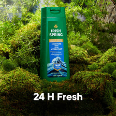 Irish Spring Moisture Blast: etiqueta frontal destaca aroma fresco para el día.