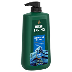 Irish Spring Moisture Blast packaging box in a four-pack.