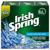 Irish Spring Moisture Blast soap bar in shower releasing a refreshing fragrance.