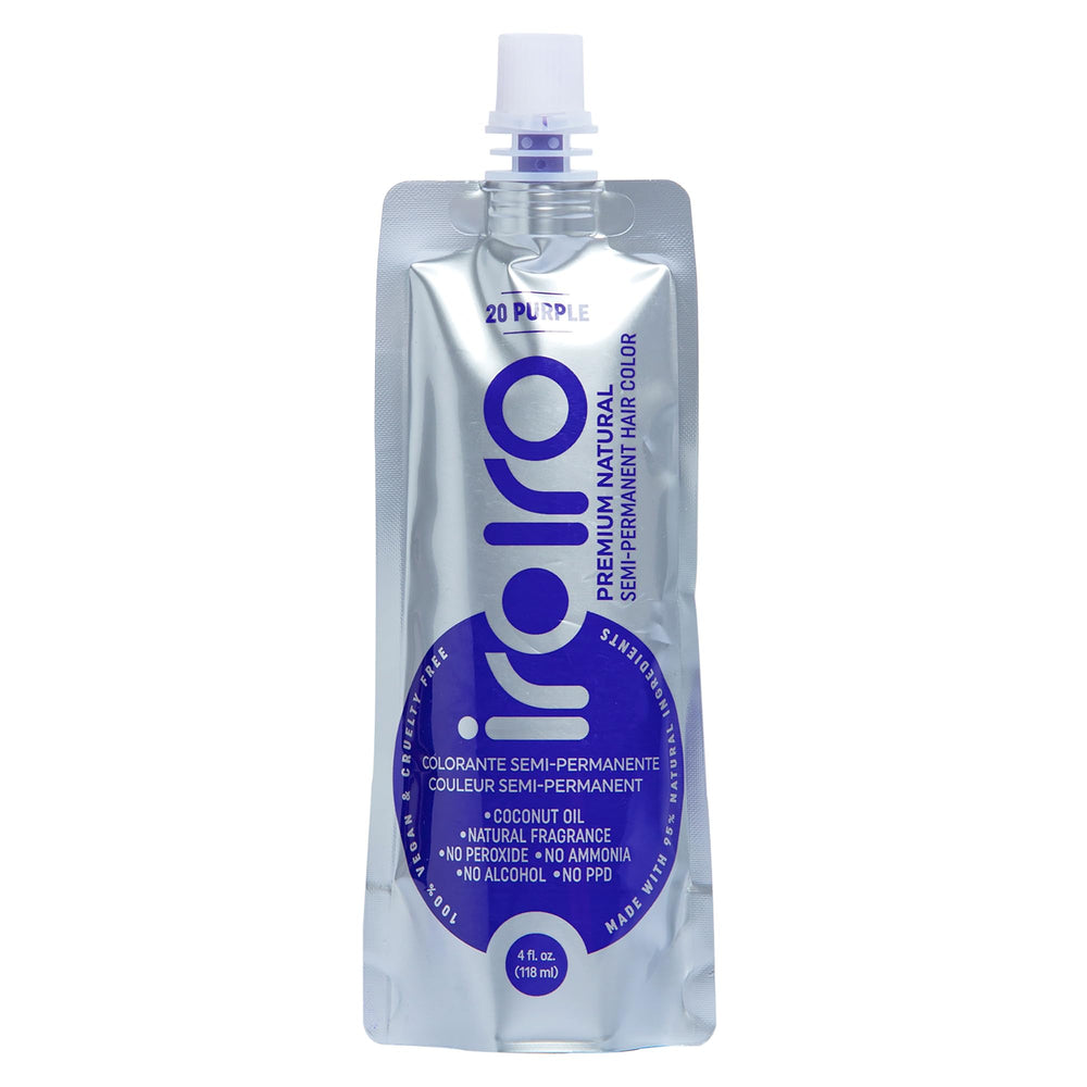Iroiro 20 Purple eco pouch packaging emphasizing sustainable color care and reduced waste