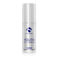 iS CLINICAL Youth Eye Complex bottle close-up highlighting hydrating formula for under-eye skin.