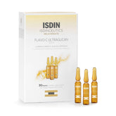 ISDIN Flavo-C Ultraglican packaging for travel ampoules, ready-to-use beauty routine.