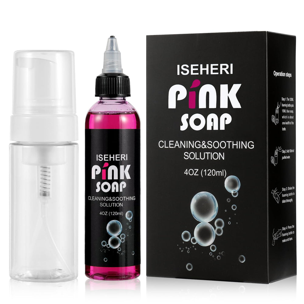 iseheri Jabón Rosa en frasco espumoso para dilución y limpieza suave de la piel.