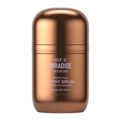 Isle of Paradise Sunny Serum bottle close-up reveals radiant glow.