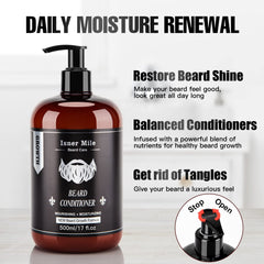Natural botanical formula label highlighting gentle beard care