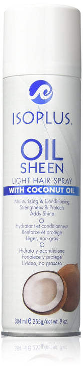 Isoplus Brillo ligero en aerosol con coco para cabello, controla el frizz.