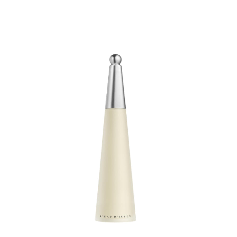 Issey Miyake L'Eau d'Issey bottle close-up with a timeless feminine silhouette.