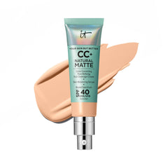 IT Cosmetics CC+ Natural Matte bottle shows matte foundation with SPF 40 for sun protection