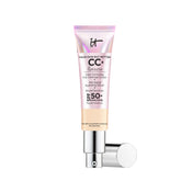 IT Cosmetics CC+ Illumination bottle demonstrates radiant full-coverage foundation with SPF 50+.