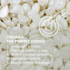 Italwax Top Line Crystal hard wax beads highlight ease of removal and controlled layering for professionals.