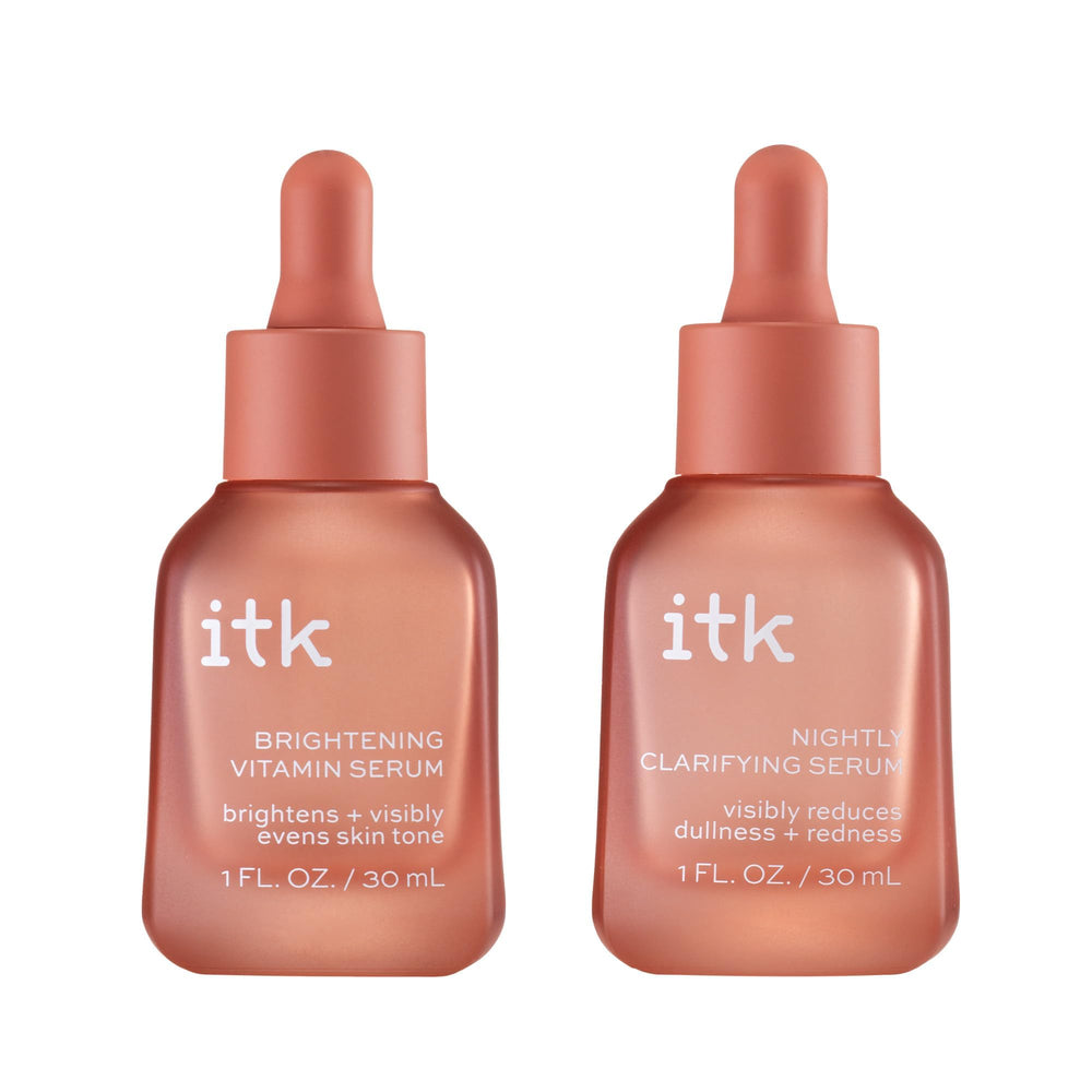 ITK brightening vitamin C serum bottle with glow-boosting formula for morning use.