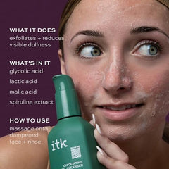 ITK Exfoliante Gel Limpiador: textura suave que revela piel más lisa.