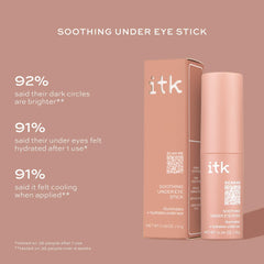 Etiqueta ITK Skincare revela cafeína y aloe para hidratación suave.