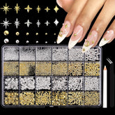ITPOYOL 3D star charms in gold and silver sparkle nails