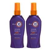 It's a 10 Miracle Leave-In Plus Keratin Spray bottle, detangles hair and protects during styling.