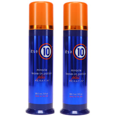 It's a 10 Miracle Leave-In Potion Plus Keratin bottle front with frizz control and daily moisture.