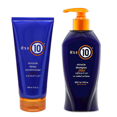 It's A 10 shampoo keratin bottle promoting smoother, shinier hair