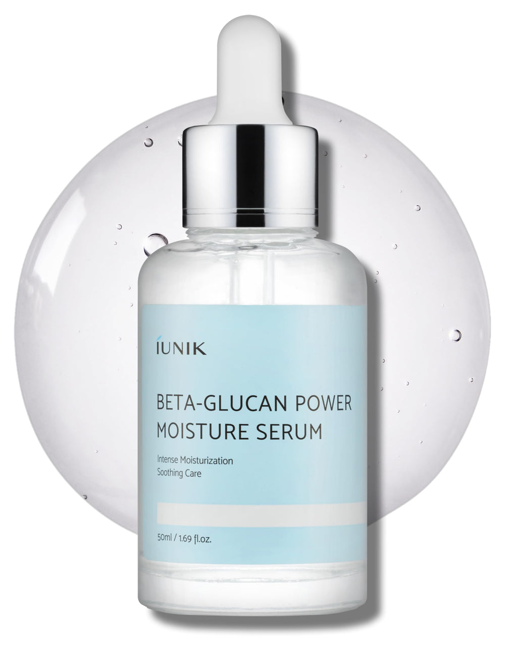 IUNIK Beta-Glucan Power Deep Moisture Serum bottle close-up highlighting hydration potential