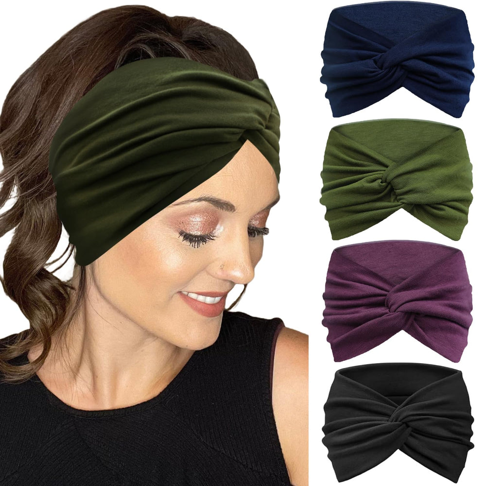 IVARYSS extra wide black headband with twist knot for secure all-day wear