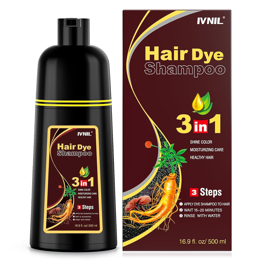Ivnil brown hair dye shampoo bottle for quick gray coverage