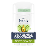 Ivory aluminum-free deodorant bottle highlighting aloe notes for freshness.