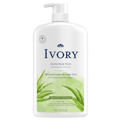 Ivory Gentle Body Wash bottle demonstrates family-friendly cleansing.