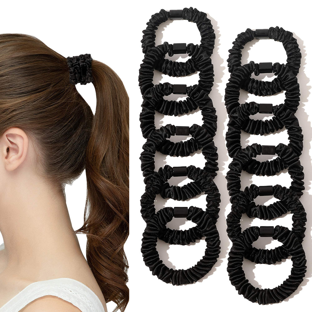 Ivyu satin silk hair ties in black mini scrunchy offering secure, gentle hold
