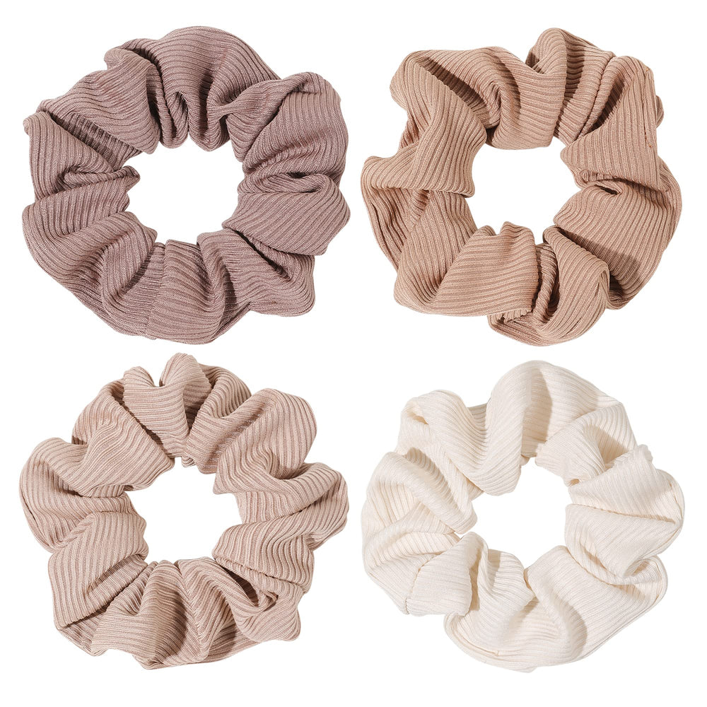 Ivyu Scrunchie big cotton brown pack of four provides secure crease-free hold
