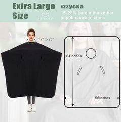 Izzycka barber cape with adjustable snap closure securing a snug neck fit