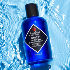 Close-up of Jack Black Bump Fix ingredients showing exfoliation and soothing relief.