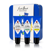 Jack Black Intense Therapy Lip Balm Trio in reusable tin provides hydration and SPF 25 protection.