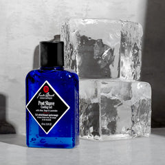 Jack Black Post Shave Cooling Gel ingredients label highlights Aloe and Chamomile soothing power.