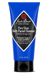 Jack Black Pure Clean Daily Facial Cleanser: empaque compacto para cuidado diario y piel lista para afeitar.