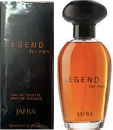 Jafra Legend for Men bottle front highlights a sleek design for everyday confidence.