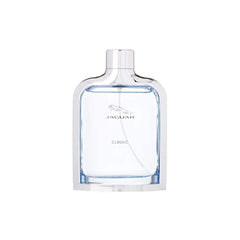 Jaguar Classic Blue bottle side angle highlights sleek profile for modern style.