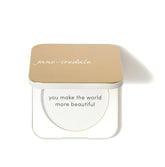 Jane Iredale Gold Refillable Compact open to reveal a generous mirror for on-the-go touch-ups.