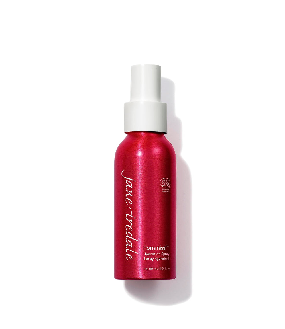 Jane Iredale Pommisst hydration spray bottle for refreshing moisture and makeup setting.