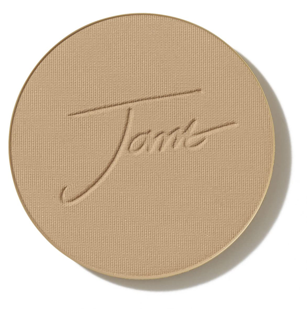 Jane Iredale PurePressed Base Latte refill compact closed, showcasing portable SPF makeup.