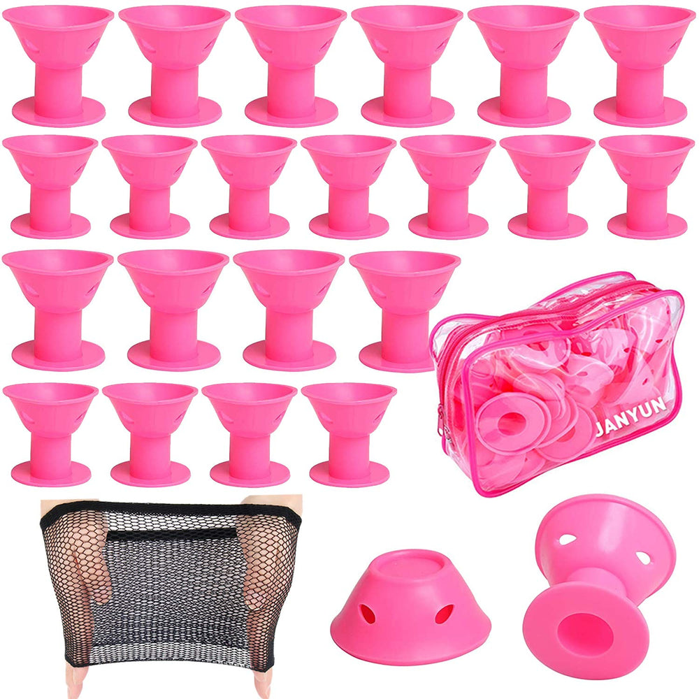 JANYUN pink magic hair rollers pack in zipper bag for storage