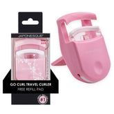 JAPONESQUE Travel Eyelash Curler pink front view offers quick lift on the go