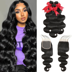 JARAMA 12A body wave bundles with closure for a natural blend and easy sew-in results