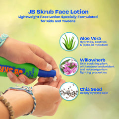 JB SKRUB hidratación con aloe vera y chía para piel equilibrada.