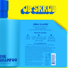 JB SKRUB champú: etiqueta cítrica, fragancia natural para una experiencia fresca.